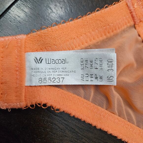 Wacoal In Bloom Embroidered Lace Bra Womens 34DD Orange Coral Lace Embroidered - Picture 10 of 11